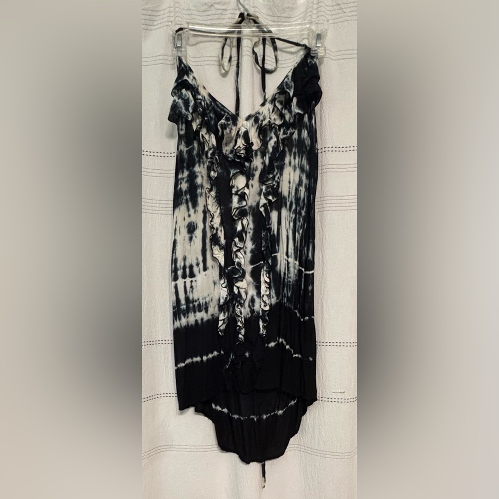 Tiare Hawaii Black and White Tie-Dye Halter Dress
